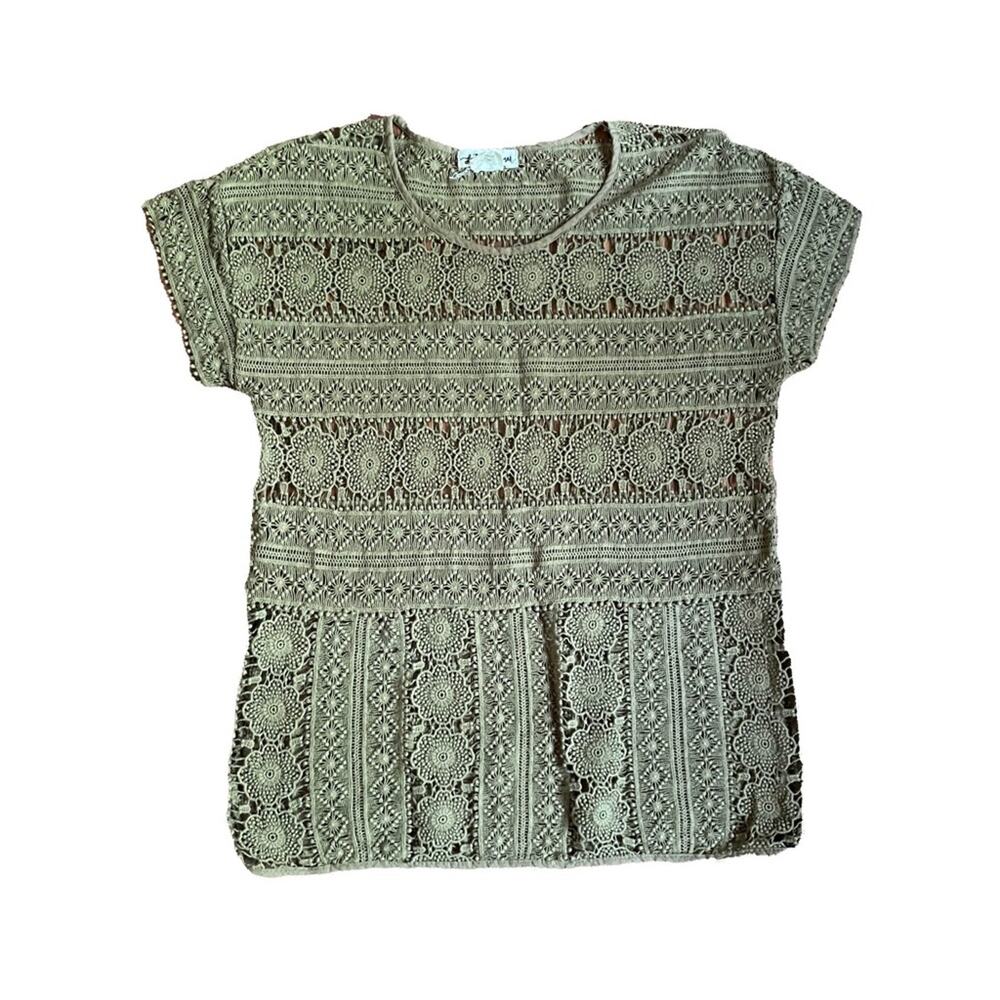 Anthropologie Lace Top Lili’s Closet XS Olive Color Short Sleeve